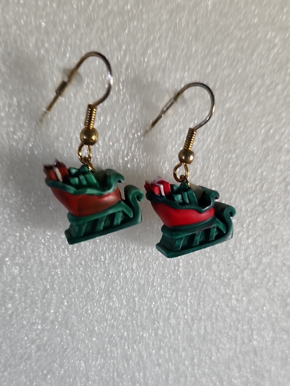 Hand Crafted Green and Red Sleigh Earrings